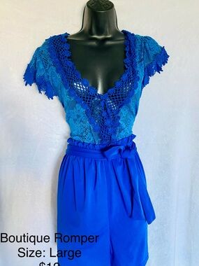 Blue Lace & Crepe Romper
